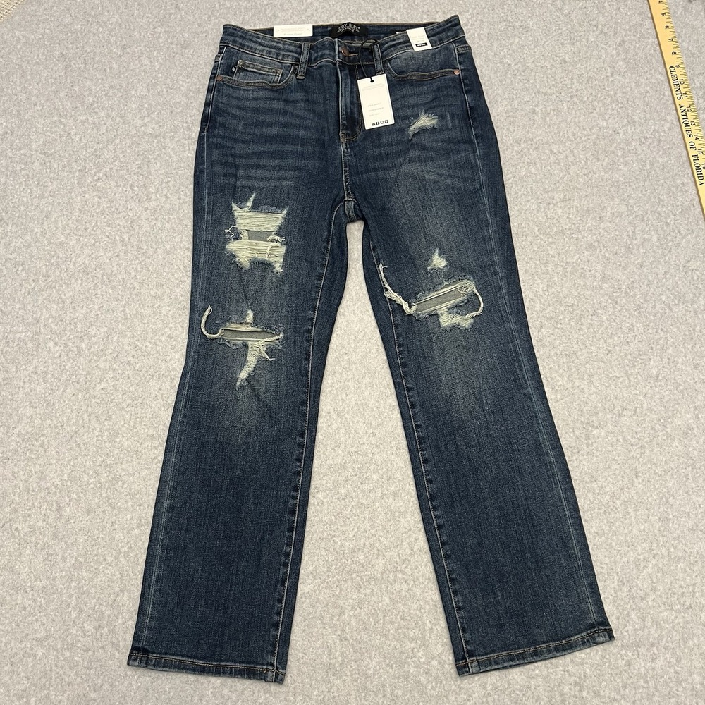 Judy Blue Jeans Women 13/31 Denim Walnut Creek Cropped Straight Distressed Baggy